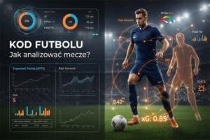 zdjęcie przedstawiające piłkarza otoczonymi kręgami, które mają izualizować, że jest objęty analizami statystycznymi.